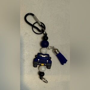 Navy and White Car Keychain with Black Clip